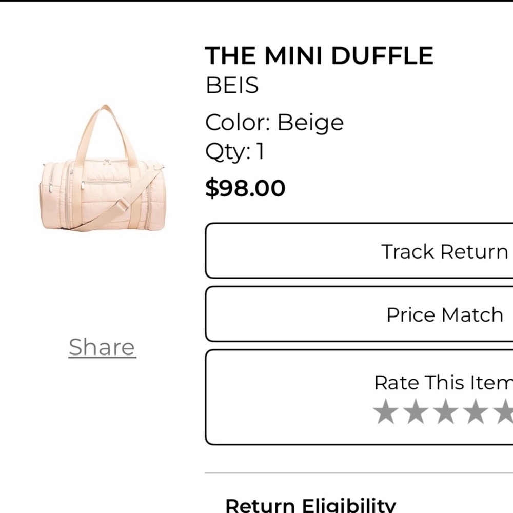 BEIS Beige Mini Duffle Travel Bag - Picture 3 of 5